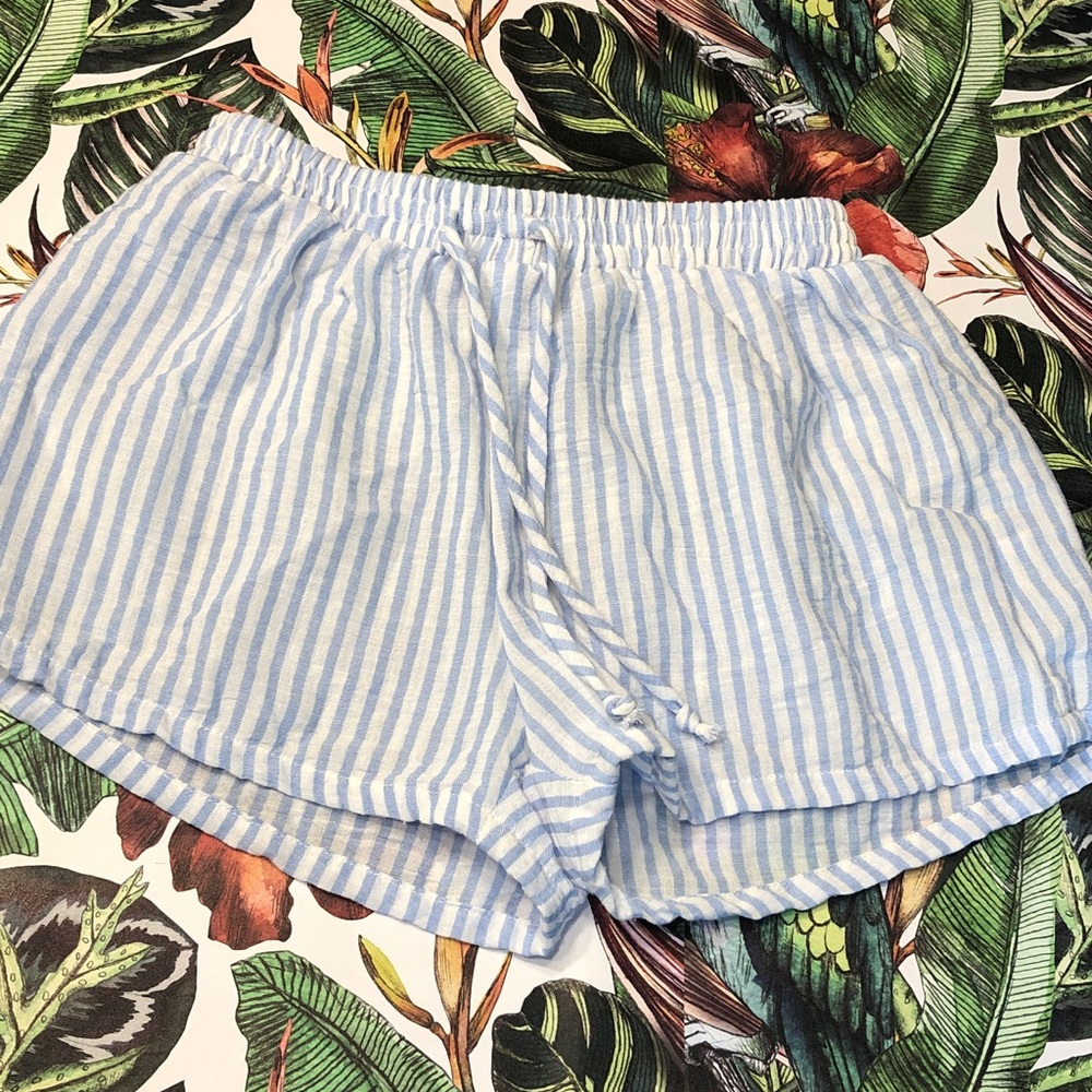 Altar'd State Light Blue & White Striped Cotton Shorts